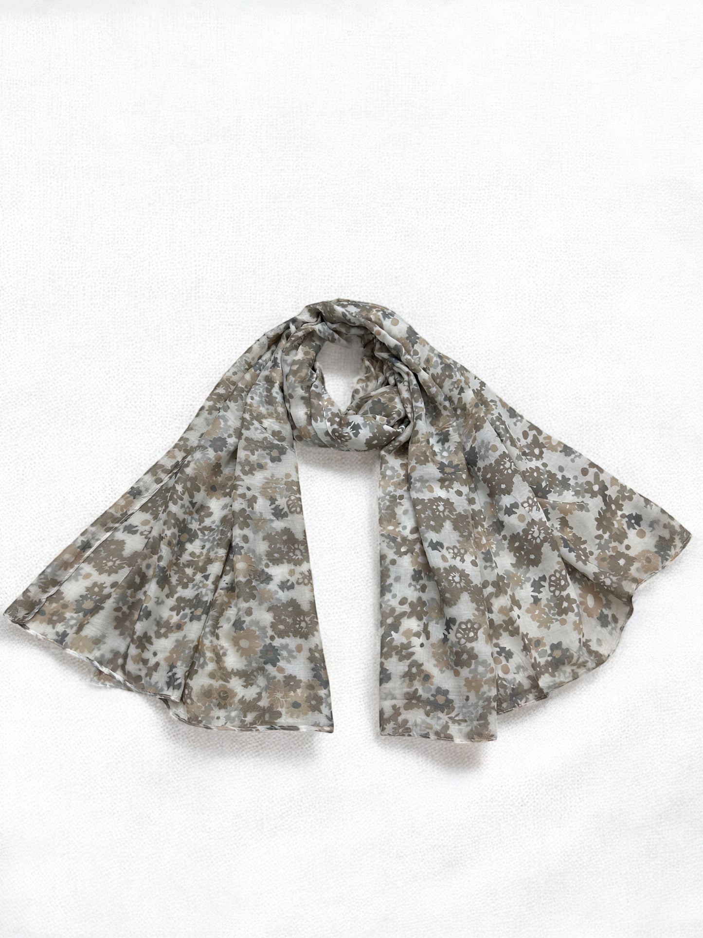 Greige Floral Printed Modal Hijab