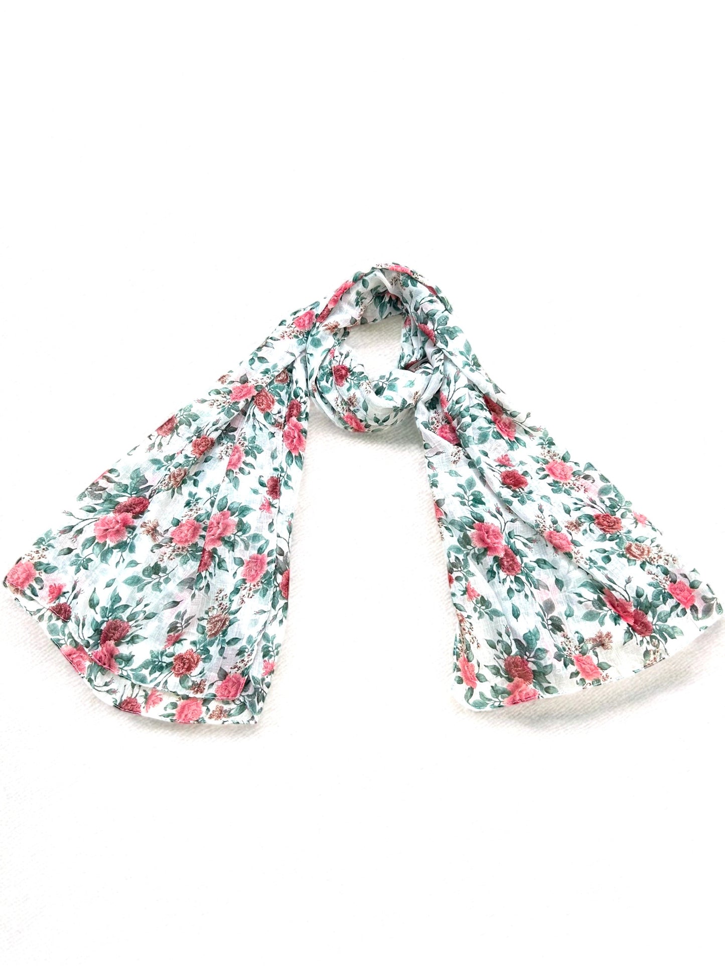 White Red Rose Floral Printed Modal Hijab