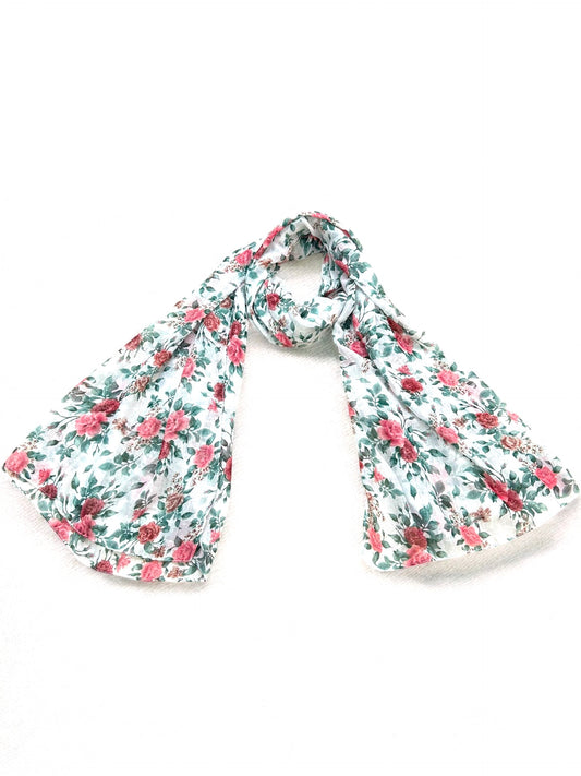 White Red Rose Floral Printed Modal Hijab