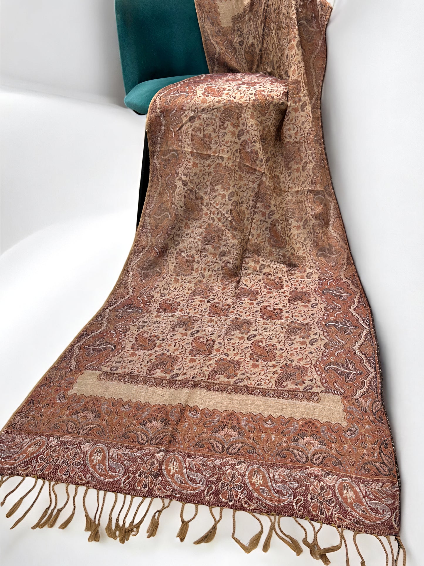 Beige Rust Orange Damask Paisleys Dual Tone Pashmina Hijab