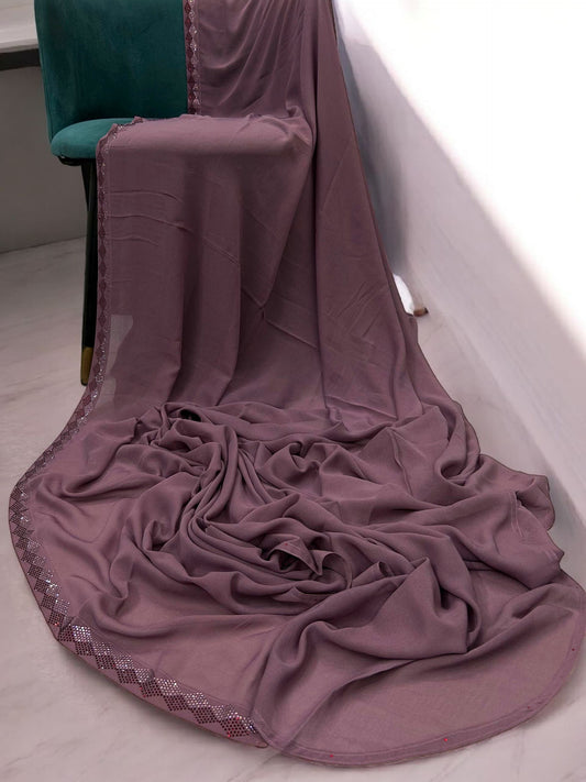 Rose Dust Triangular Border Embroidered Korean Shaal