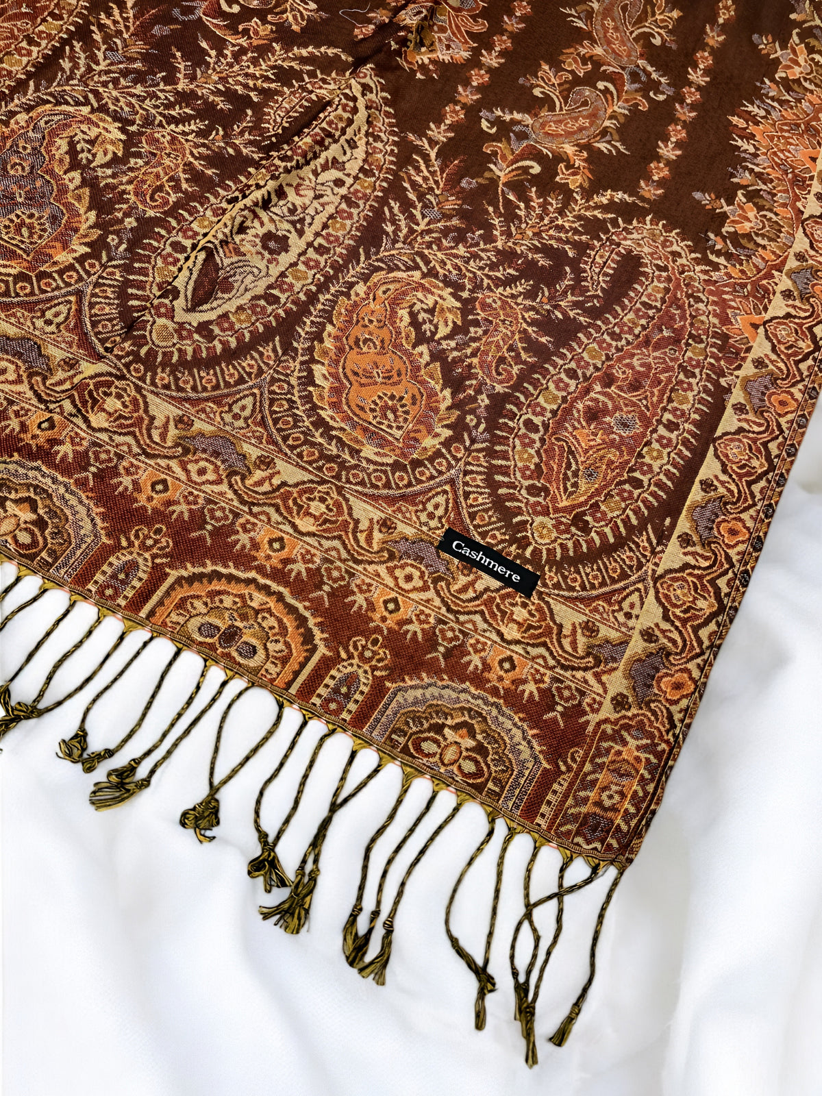Brown Peach Persian Linear Paisley Two-Tone Pashmina Hijab