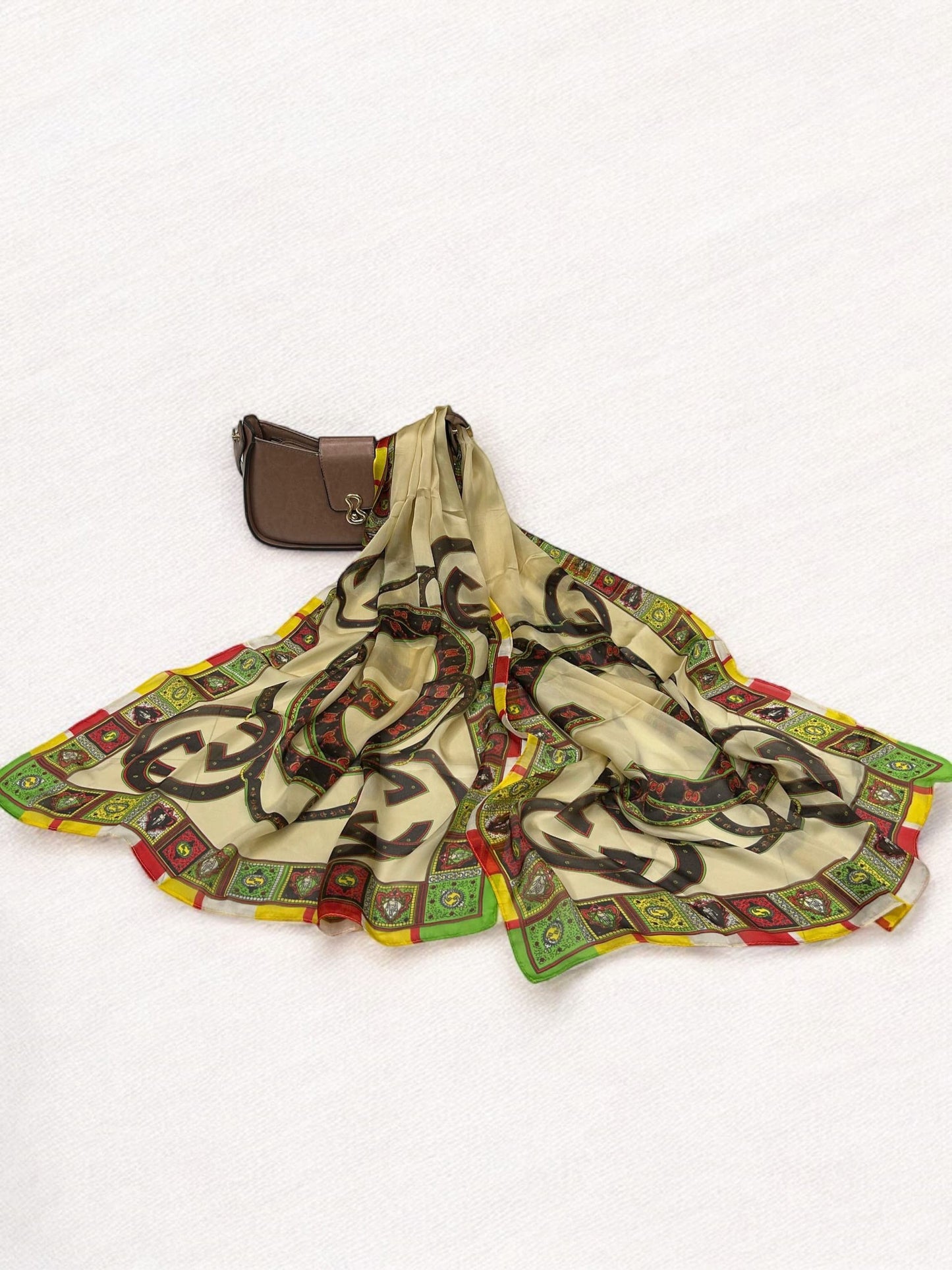 Satin Silk Scarf - Beige Green Gucci