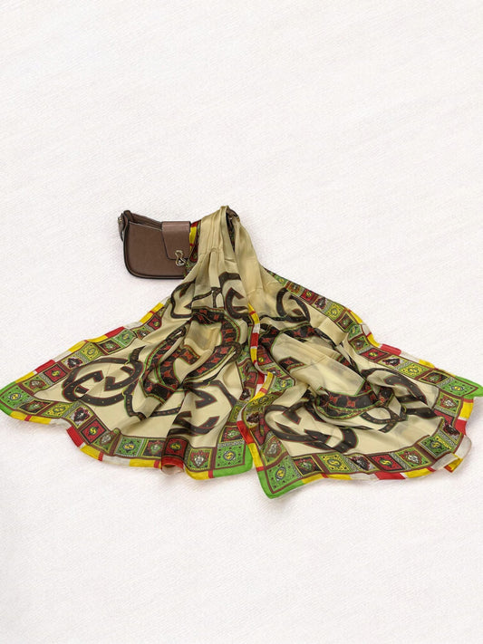 Satin Silk Scarf - Beige Green Gucci