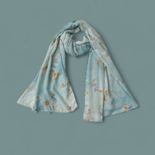 Sky Blue Ashy Floral Printed Modal Hijab