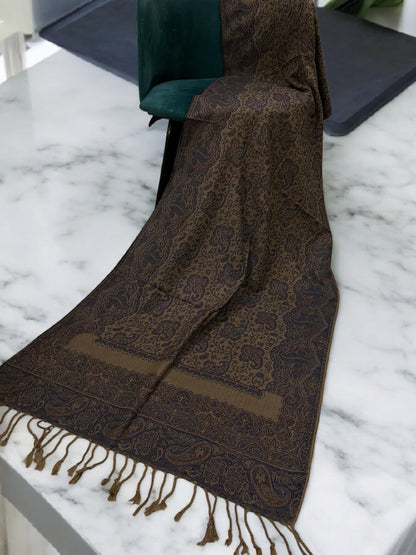 Beige Purple Blue Two-tone Paisley Pashmina Hijab