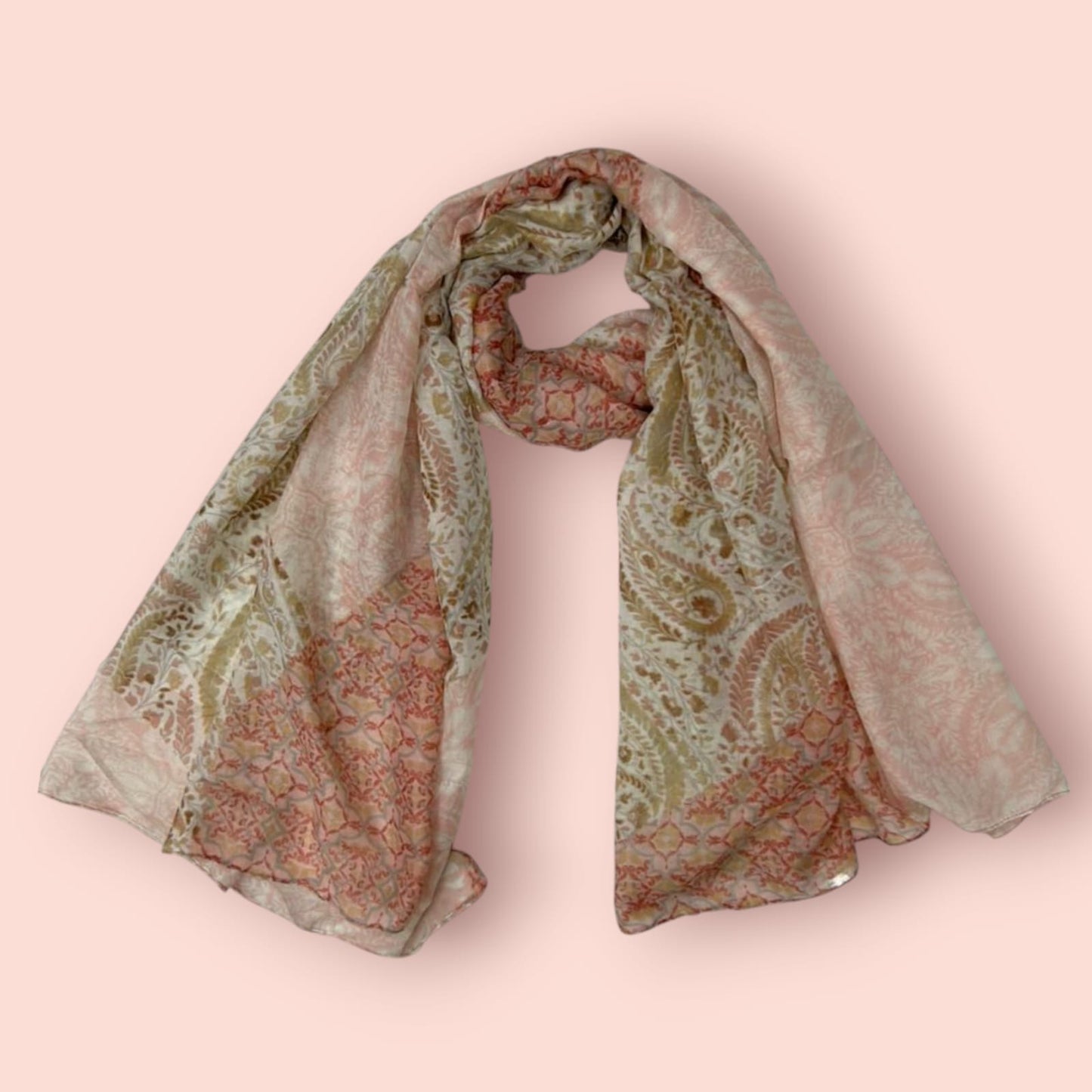 Pink Beige Ombre Paisley Printed Lawn Hijab