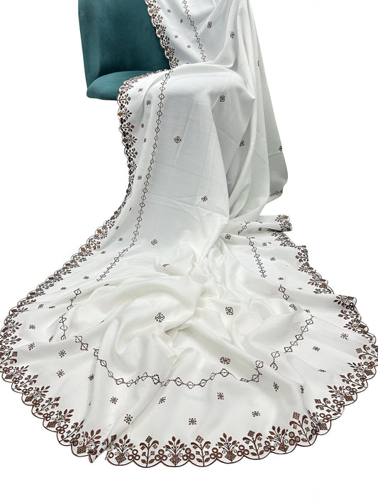 White Fancy Floral Bridal Shaal