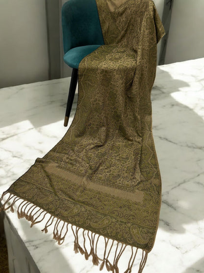 Kelly Green Beige Brown Two-tone Paisley Pashmina Hijab