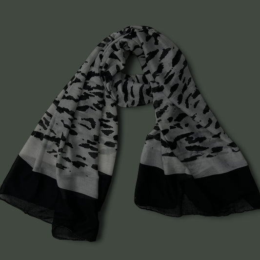 Grey Black Shapes Printed Lawn Hijab