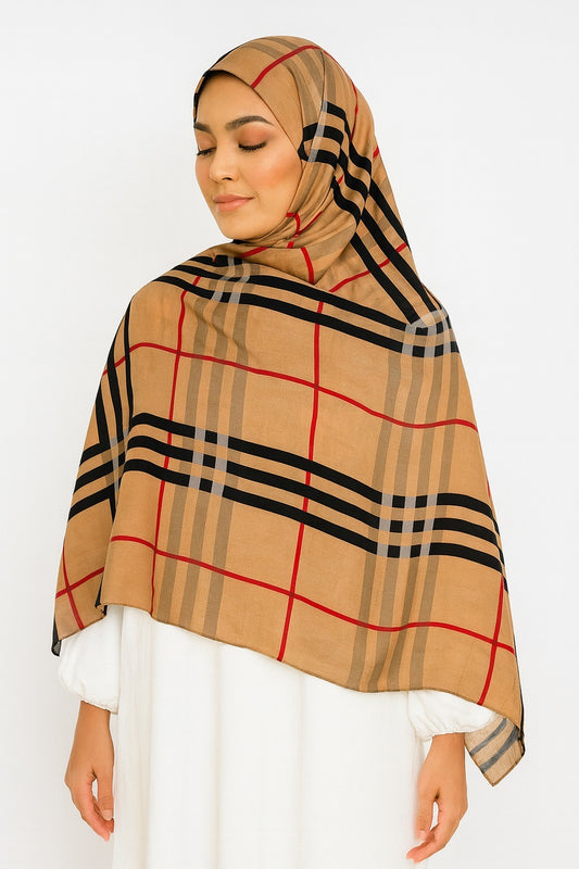 Large Satin Silk Scarf - Burberry Beige Brown Lines