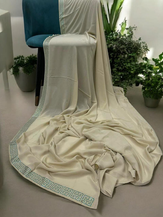 Luxury Cream White Maze Border Korean Shaal