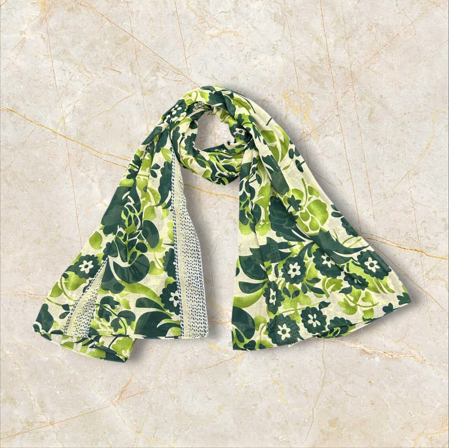 Green Honeydew Peonies Printed Modal Hijab