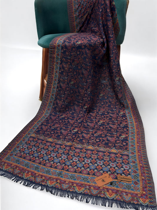 Navy Blue Coral Floral Scroll Kani Pashmina Hijab
