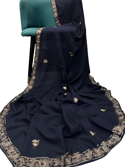 Navy Blue Tulip Border Shaal