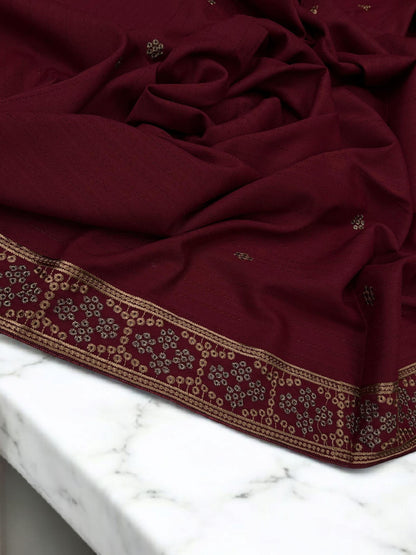 Maroon Beige Honeycomb Fancy Self Embroidered Shaal