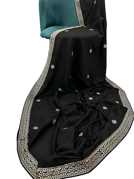 Black Cream Embroidered Border Shaal