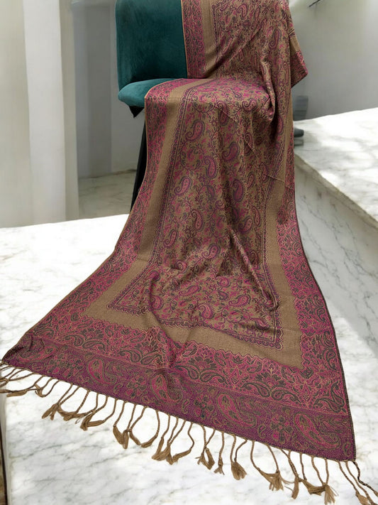 Beige Barbie Pink Little Paisleys Two-Tone Pashmina Hijab