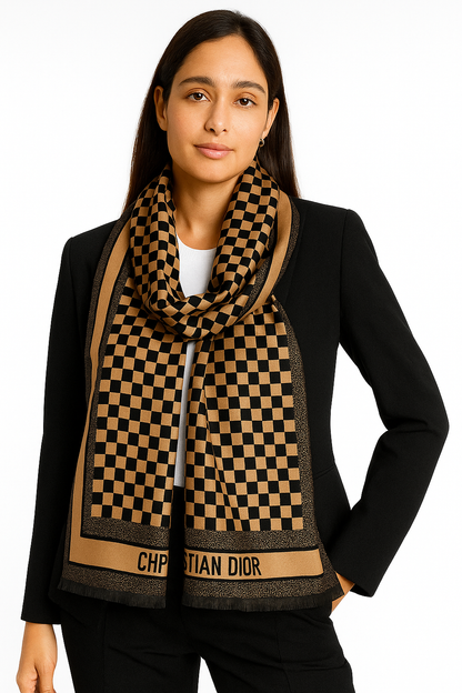 Luxury Branded Wool Scarf - Black Caramel Dior