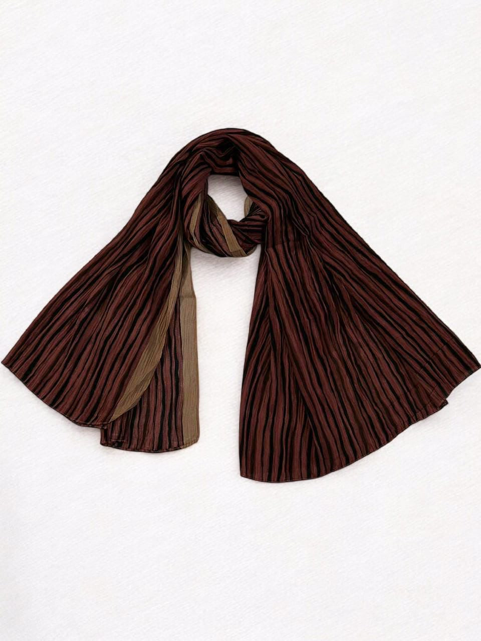 Russet Brown Linear Printed Pleated Modal Hijab