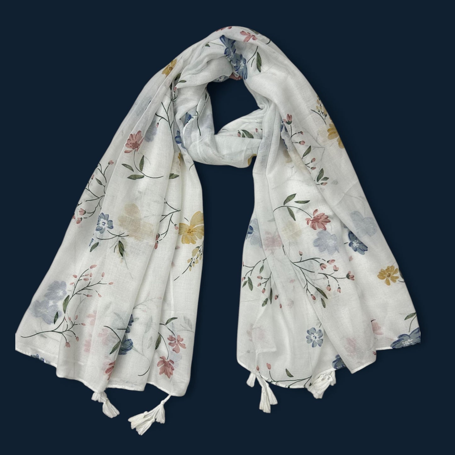 White Beauty Flowers Printed Modal Hijab