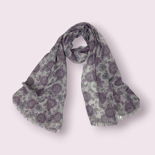 Beige Mauve Morning Glory Printed Modal Hijab