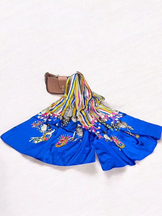 Satin Silk Scarf - Reflex Blue Lines Roberto Cavalli