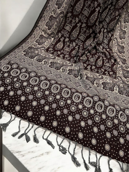 Umber Brown Cream dotted two-tone Paisley Pashmina Hijab