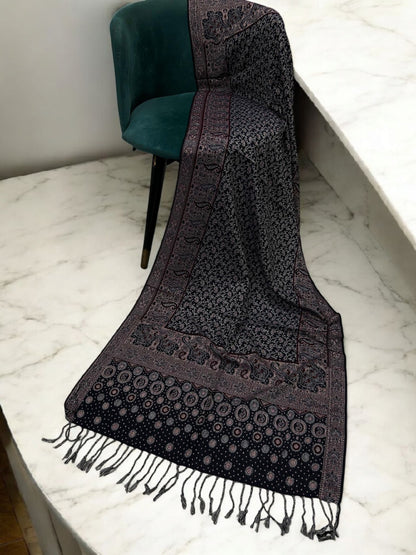 Black Blush Silver Dotted Two-tone Paisley Pashmina Hijab