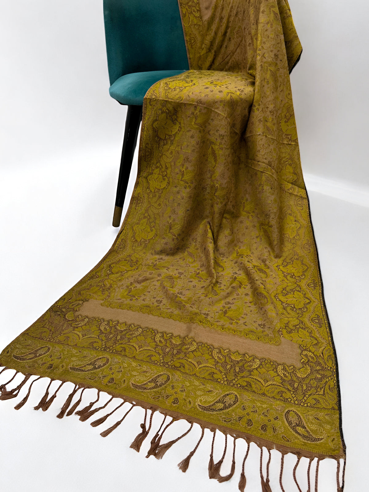 Beige Kelly Green Damask Paisleys Dual Tone Pashmina Hijab