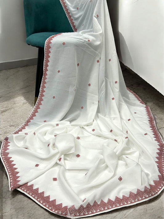 White Blush Pink Triangle Border Shaal