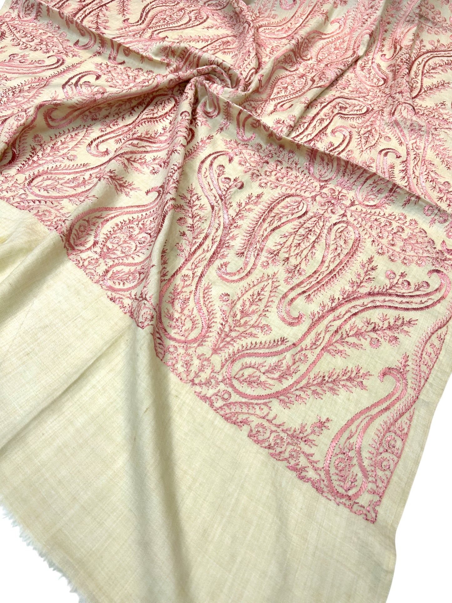 Beige Pink - Embroidered Paisley Kashmiri Shawl
