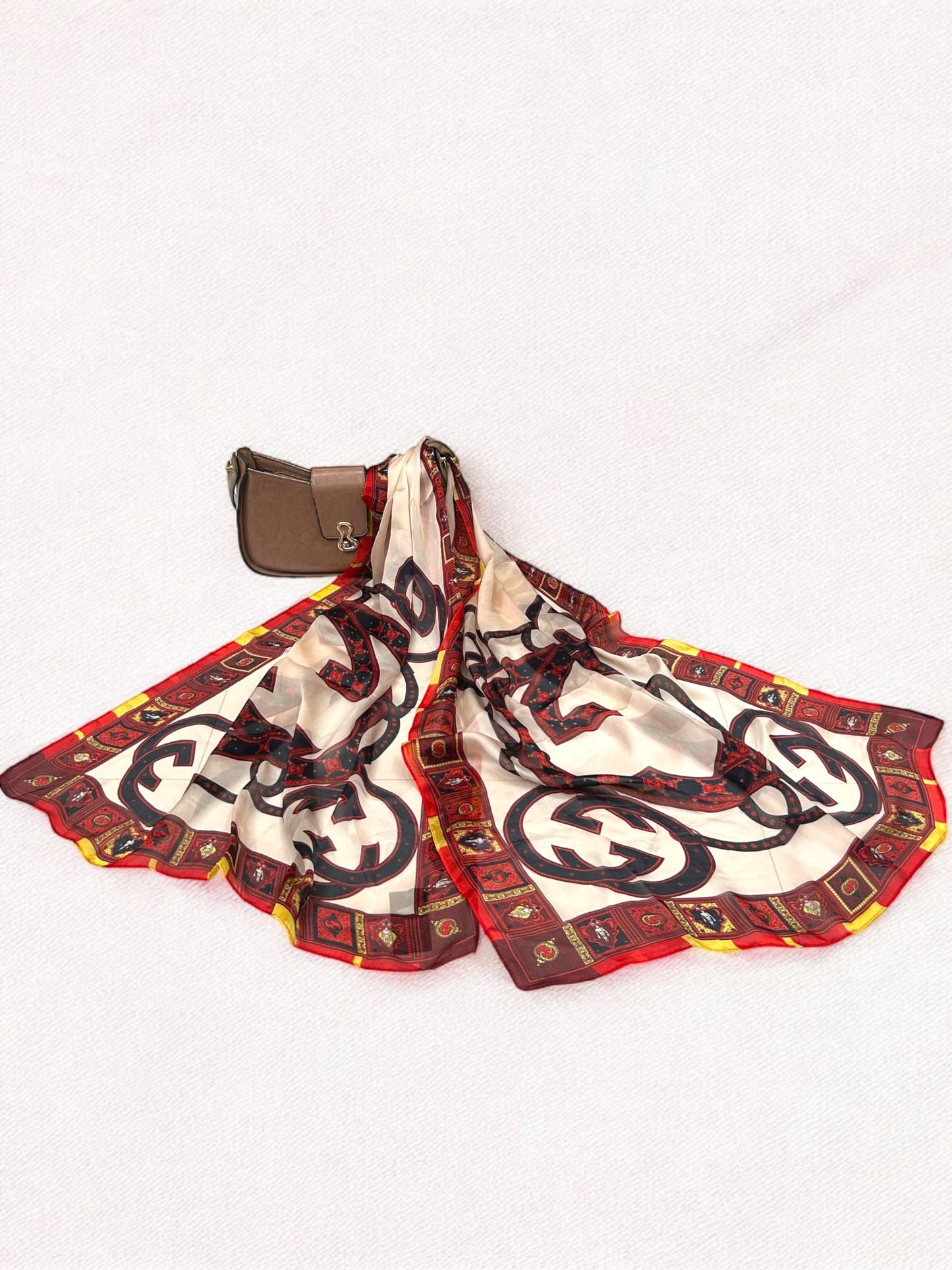 Satin Silk Scarf - White Red Gucci