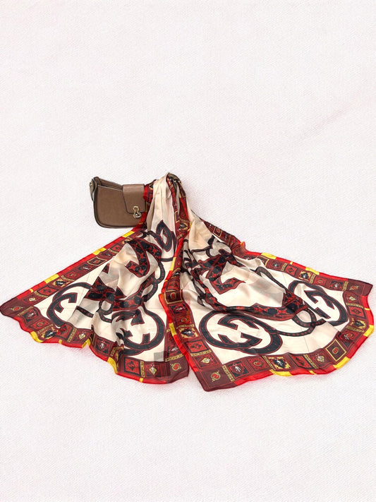 Satin Silk Scarf - White Red Gucci