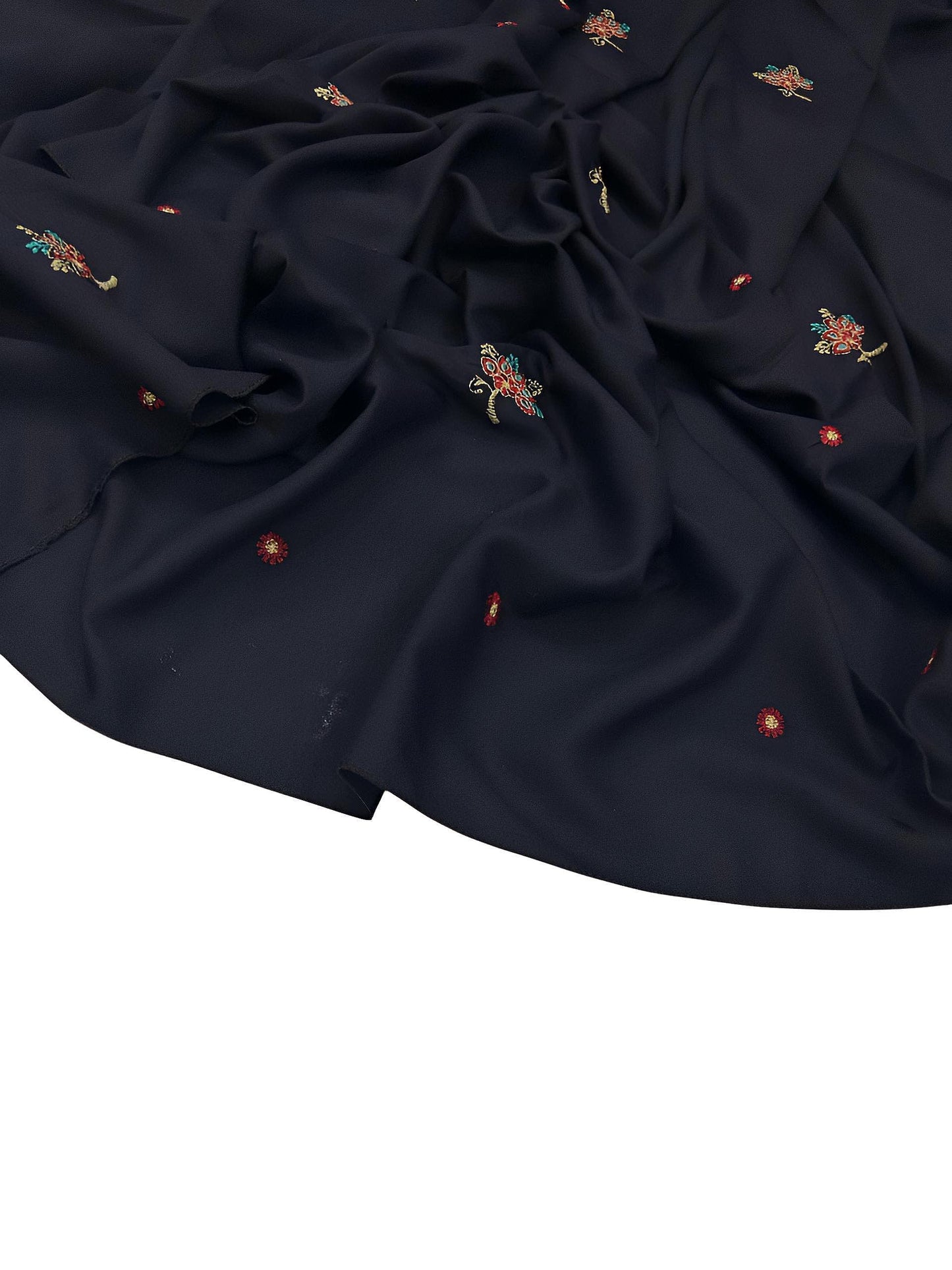 Navy Blue Floral Embroidered Plain Shaal