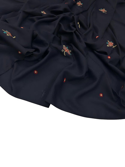 Navy Blue Floral Embroidered Plain Shaal