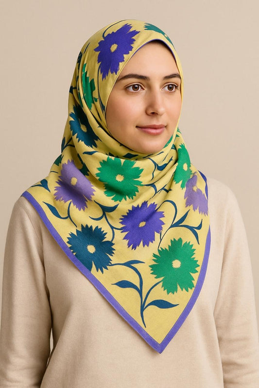 Branded Lemon Purple Floral Printed Modal Hijab