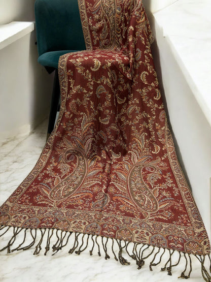 Rust Mauve Curved Paisley Pashmina Hijab