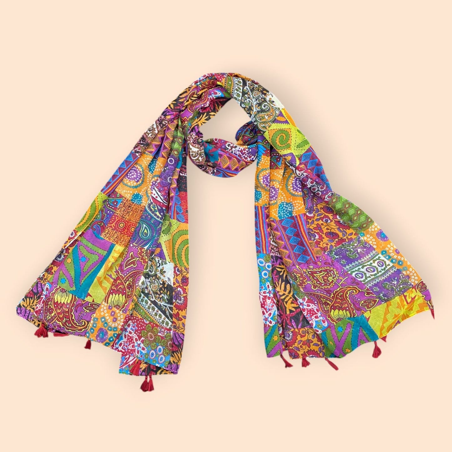 Colorful Mandala Pink Paisley Printed Modal Hijab