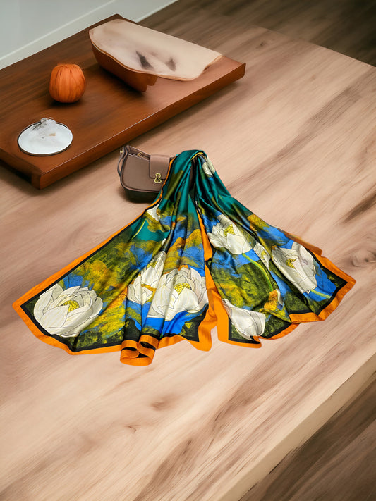 Large Satin Silk Scarf - Green Jungle