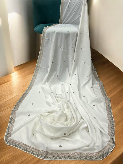 White Double Border Embroidered Shaal