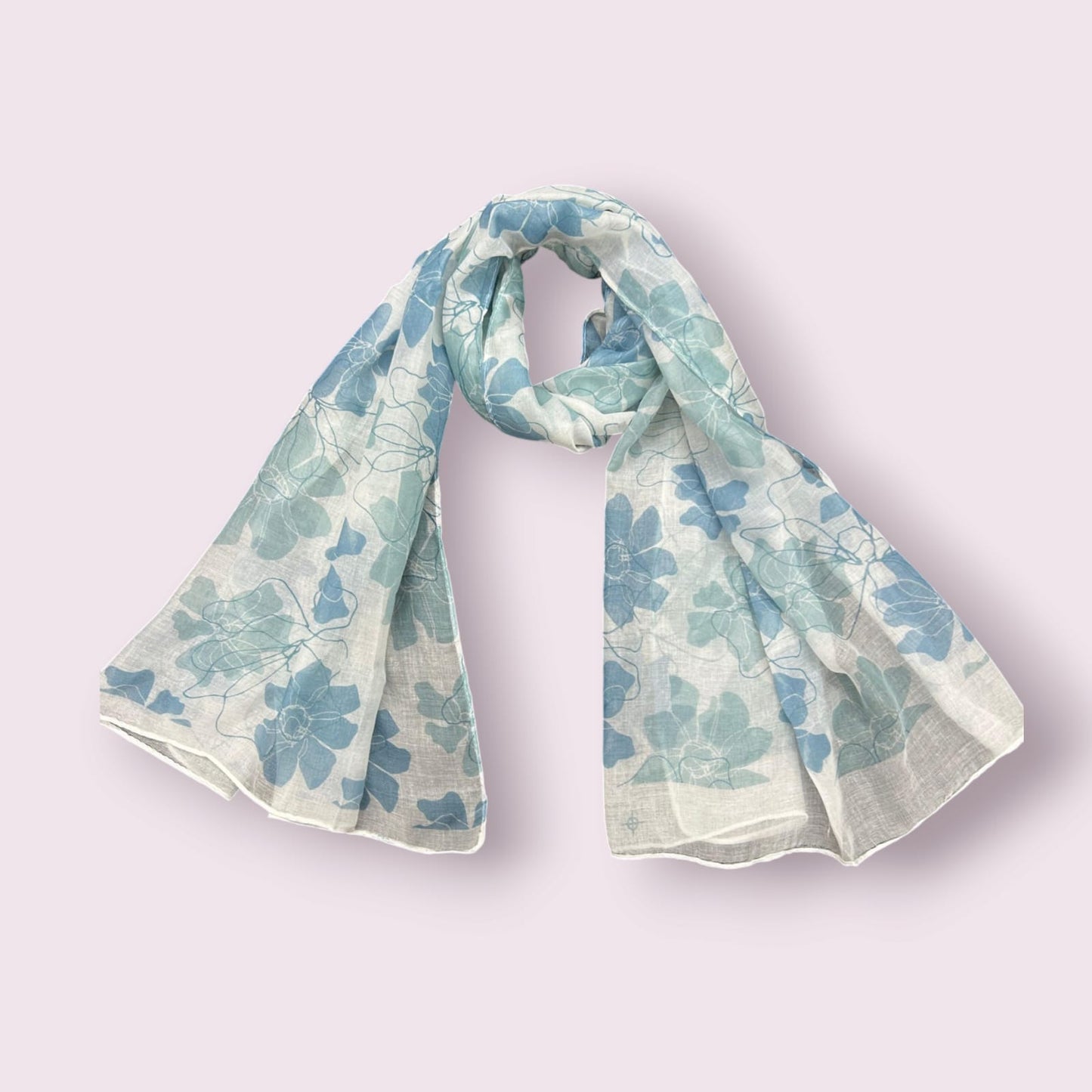 Cream White Blue Marigolds Printed Modal Hijab