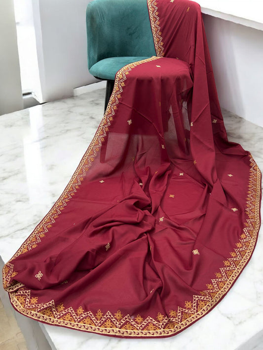 Red Orange Curved Threadwork Border Shaal