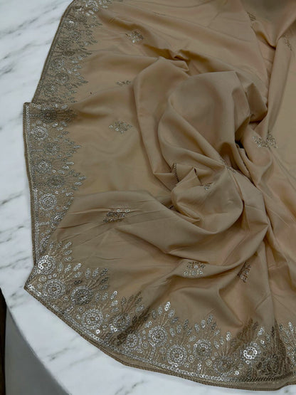 Tan Gold Floral Sequence Bridal Embroidered Shaal