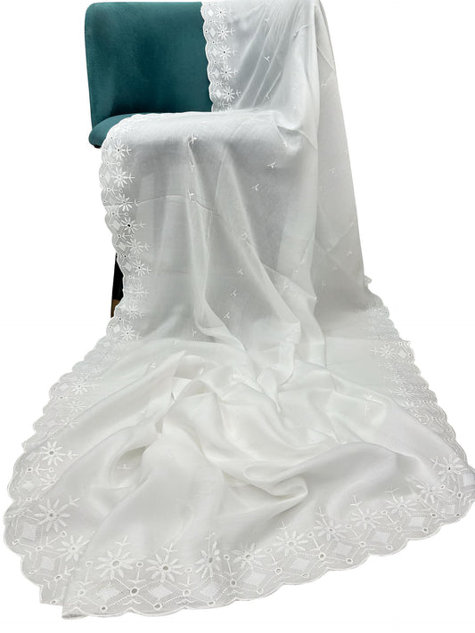 White Cutwork Orchid Lawn Dupatta