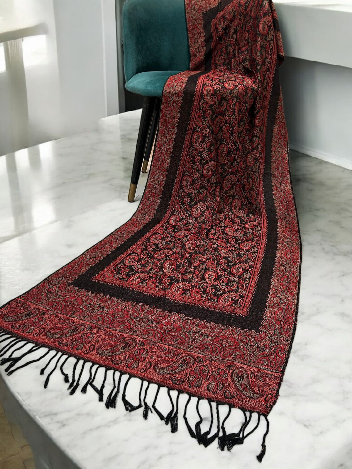 Black Coral Pink Little Paisleys Two-Tone Pashmina Hijab
