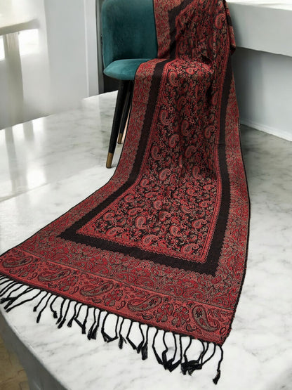 Black Coral Pink Little Paisleys Two-Tone Pashmina Hijab