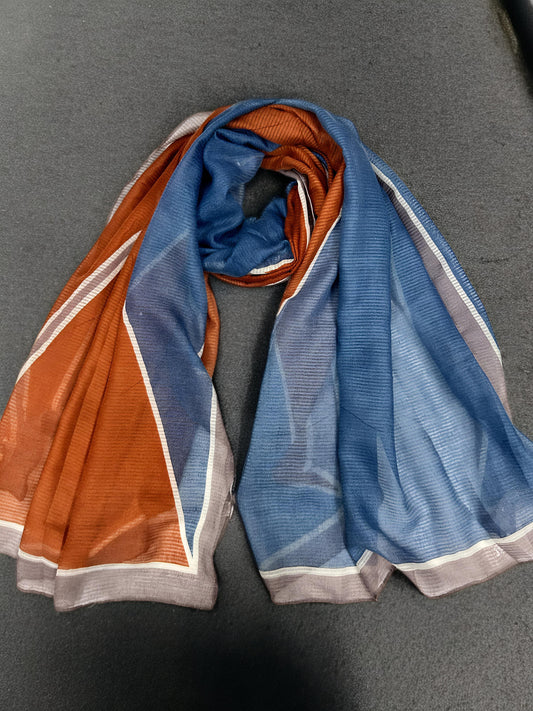 Blue Taupe Brown Linear Printed Modal Hijab