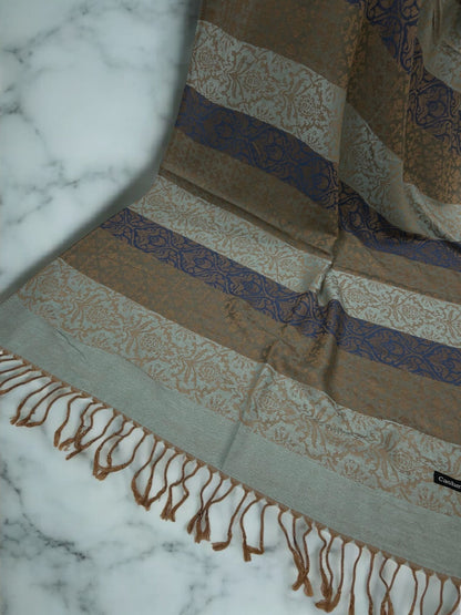 Ice Blue Brown Damask Pashmina Hijab