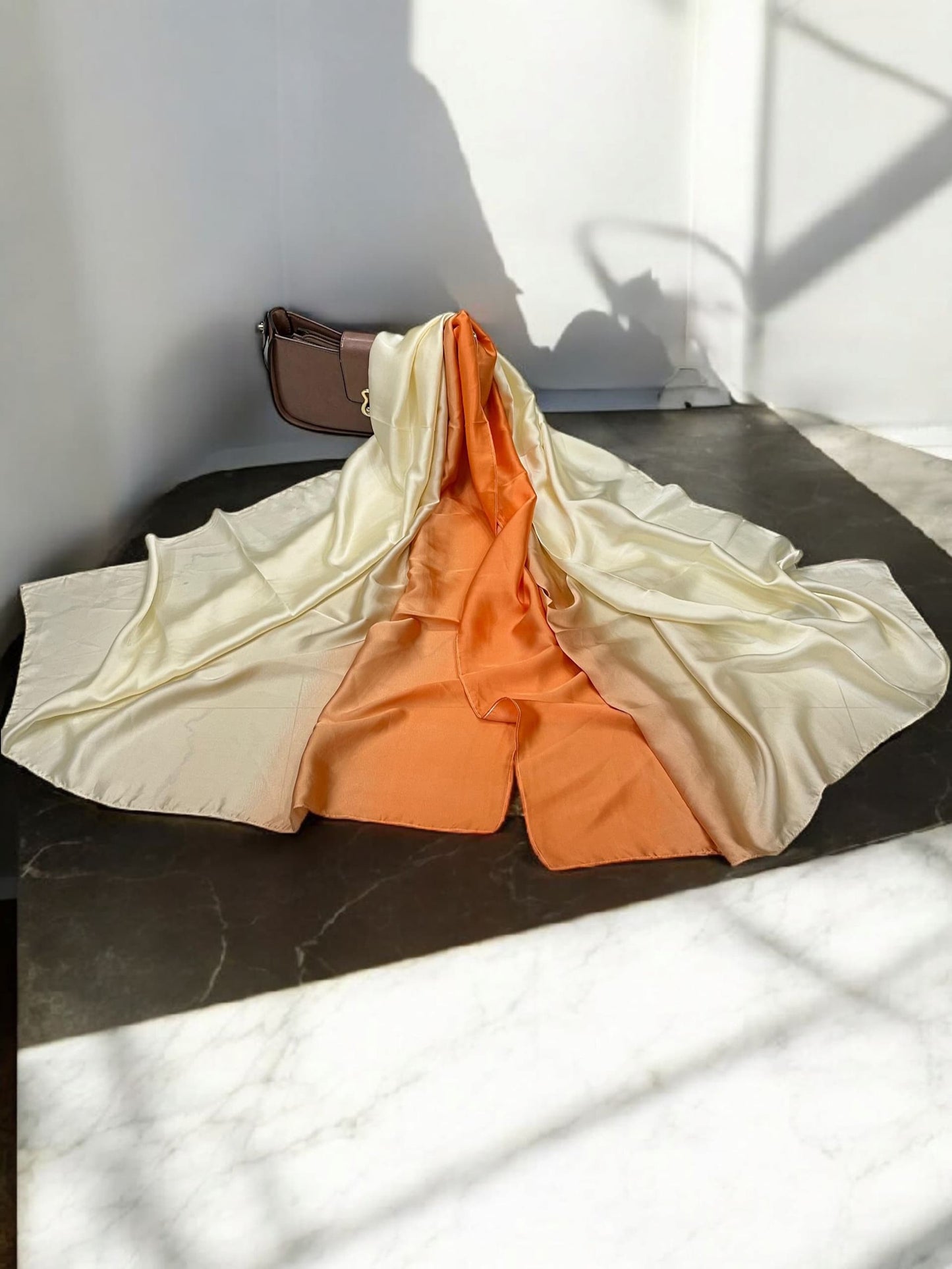 Large Satin Silk Scarf - Butter Yellow Sunset